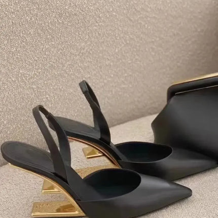 Estate Tacchi strani Scarpe da donna Design tinta unita Scarpe da donna con cinturini posteriori da viaggio Punta a punta Moda Zapatos Para Mujere