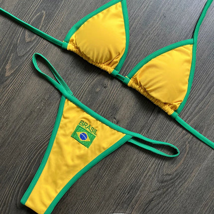 Nuovo Bikini Donna 2026 con Stampa Divisa, Costume da Bagno Moda G-string Push-up per Vacanze al Mare, Abbigliamento da Spiaggia Thong