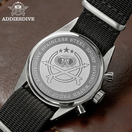 ADDIESDIVE Men's Chronograph Quartz Watch 37mm Bubble Glass 100m Waterproof Watches Ceramic Bezel BGW9 Luminous Sport Wristwatch