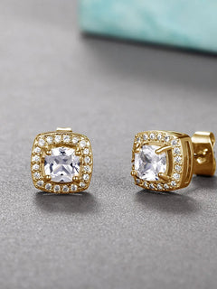 ZAKOL Classic White Square CZ Orecchini Della Stud Per Le Donne Squisite Rotondo Cubic Zirconia Cristallo Orecchini Regalo