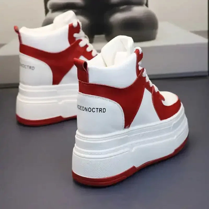 10CM 12CM 14CM High Top Leather Women Autumn Spring Platform Wedge Women Fashion Sneakers Chunky Shoes Vulcanize Skateboard - PlatiNum