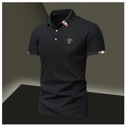 Men's New Summer 2024 Pure Cotton Short-Sleeve T-shirt Men's High-End Casual Lapel Half-Sleeve Polo Men's Top