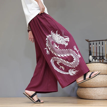 Pantaloni Larghi da Uomo Streetwear con Stampa Drago, Pantaloni Harem Casual, Pantaloni da Jogging Vintage, Nuovi Pantaloni Primaverili ed Estivi