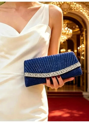 Borsa Clutch Plissettata con Strass, Pochette da Sera Scintillante con Cristalli, Elegante Borsetta da Donna per Cerimonie, Matrimoni e Feste Formali
