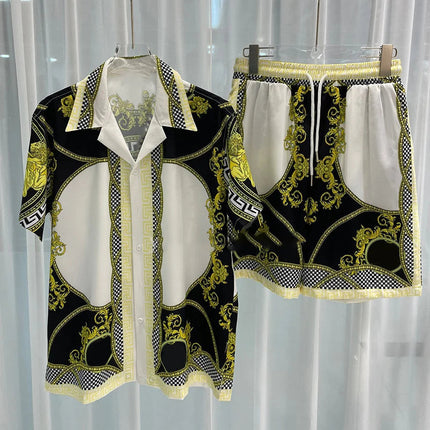 Set di camicie da uomo retrò estive Camicia a maniche corte da spiaggia stampata 3D Pantaloncini da viaggio casual da uomo hawaiano 2 pezzi comoda casual platinumshop