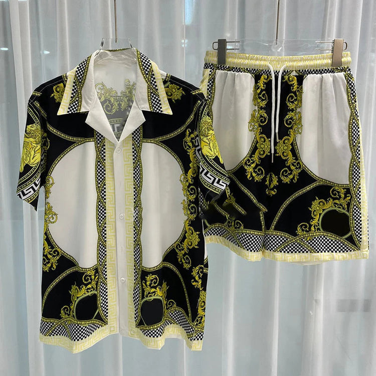 Set di camicie da uomo retrò estive Camicia a maniche corte da spiaggia stampata 3D Pantaloncini da viaggio casual da uomo hawaiano 2 pezzi comoda casual platinumshop