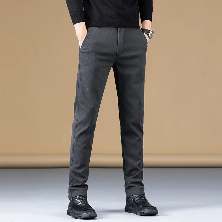 Autumn Winter Cotton Fabric Stretch Casual Pants Men Slim Fit Grey Black Korea Work Classic Brown Cargo Trousers Male 28-38