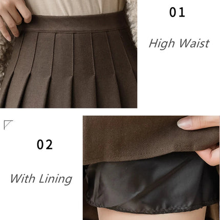 Autumn Winter Woolen Mini Pleated Skirts Women Fashion High Waist Loose A-Line Short Skirt Kawaii School Skater Falda Plisada PlatiNum