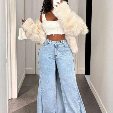 Jeans da Donna a Vita Alta dal Design Casual e Alla Moda