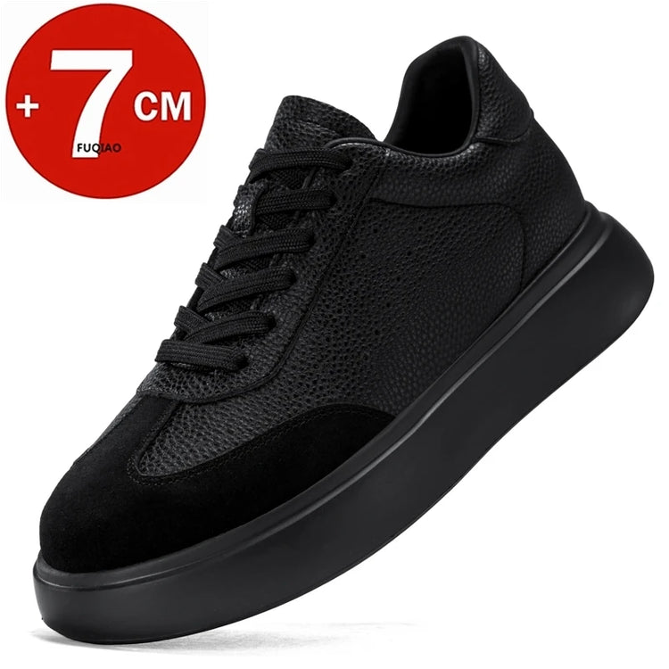Men 7CM Invisible Height Increasing Sneakers Comfortable Breathable Leather Casual Elevator Shoes Lace Up Thick Sole Sport Shoes