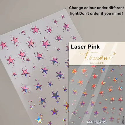 Punk Glitter Powder Blue Pink Star Charm Laser Silver Gold Starlight Rhinestones Moon DIY Nail Art Stickers Manicure Tool Decals