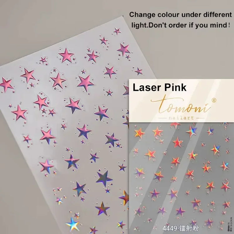 Punk Glitter Powder Blue Pink Star Charm Laser Silver Gold Starlight Rhinestones Moon DIY Nail Art Stickers Manicure Tool Decals