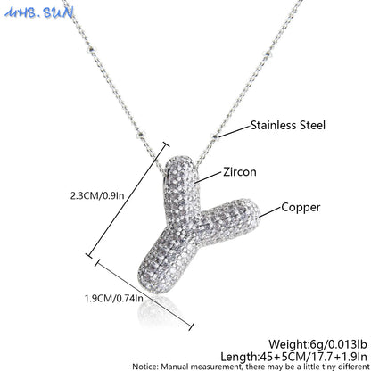 MHS.SUN Collana con iniziale a bolle di alta qualità Lettera AZ Colore argento Zircone 26 Ciondolo con palloncino iniziale per gioielli da donna