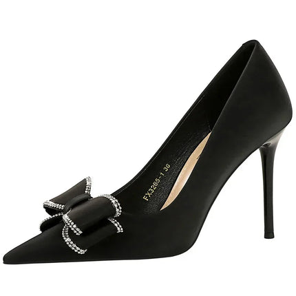 BIGTREE New Fashion Women Dress Shoes 10cm tacchi alti Shallow Toe Crystal Butterfly Knots Lady Red Silk Shoes taglia 34-40