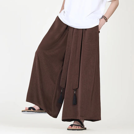 Pantaloni stile cinese da uomo nuovi pantaloni larghi casual in seta di ghiaccio a gamba larga pantaloni da uomo kimono alla moda retrò comodi e traspiranti