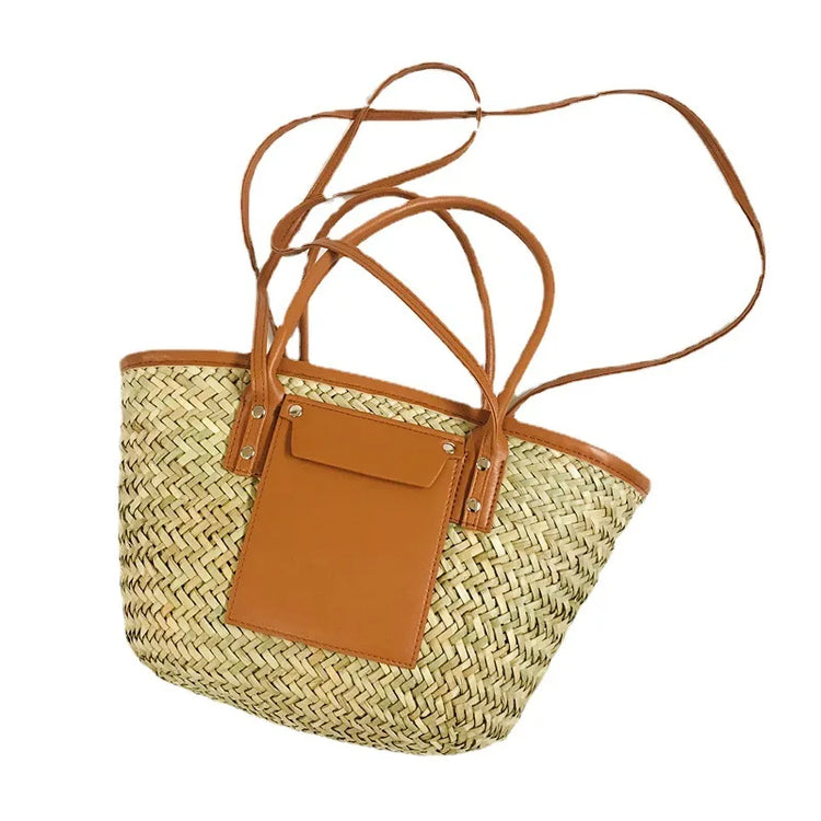 Borsa estiva in paglia intrecciata 2025 Nuove borse da spiaggia per le vacanze in tessuto Lettera personalizzabile Borsa a tracolla di grande capacità Borse a mano da donna