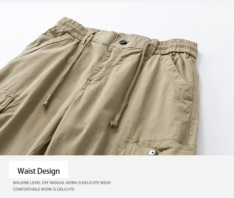 Men Zipper Flap Cargo Jogger Pants Elastic Drawstring Waist Cuffed Hem Wear Resistant Tactical Outdoor Trousers539