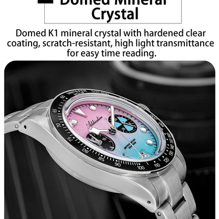 ADDIESDIVE Luxury Men's Quartz Watch AD2559 Ceramic Bezel Bubble Mirror Glass VK64 Chronograph Watches New Calendar Wristwatch