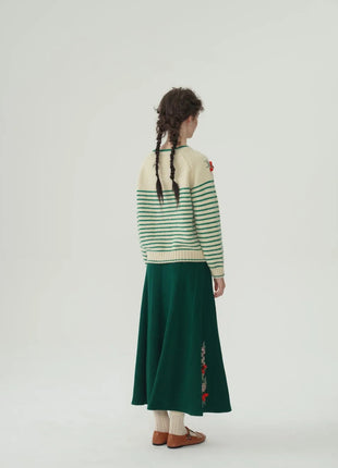 62-96cm Waist Fall Winter Long Skirts Women Elegant Handmade Embriodery Crochet Red Fruit Cashmere Wool Knitted Emerald Skirts PlatiNum