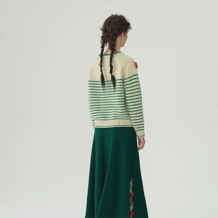 62-96cm Waist Fall Winter Long Skirts Women Elegant Handmade Embriodery Crochet Red Fruit Cashmere Wool Knitted Emerald Skirts PlatiNum