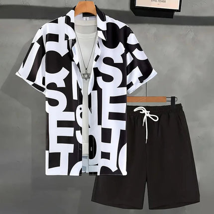 Camicia hawaiana da uomo per le vacanze al mare Set di pantaloncini a maniche corte da uomo Set da uomo casual ventilato in 2 pezzi con stampa strutturata platinumshop