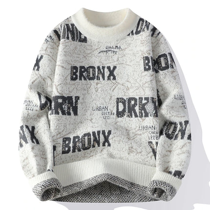 Autumn Winter Men's New Letter Sweater, High-quality Men's Brand Pullover, Warm Knit Tops High Street Trend Base Shirt