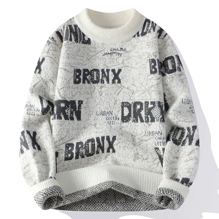 Autumn Winter Men's New Letter Sweater, High-quality Men's Brand Pullover, Warm Knit Tops High Street Trend Base Shirt