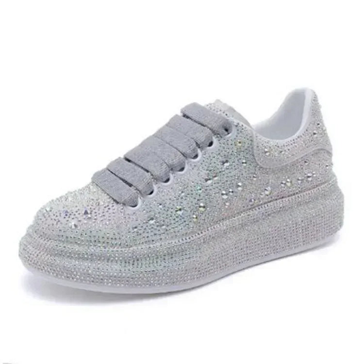 NEW Brand Women Fashion Casual Glitter Sparkling Sneakers Women Encrusted Lace Up Shoes White Sole Fashion Street Sneakers Shiny