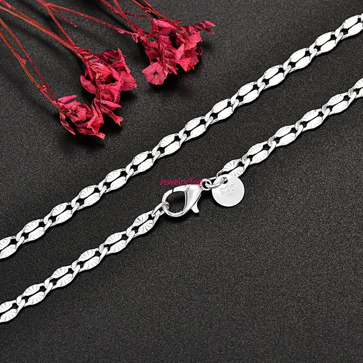 Fine 925 Sterling Silver 4MM flat chains Necklaces for Men Women wedding party Jewelry Christmas gifts 45-75cm PlatiNum