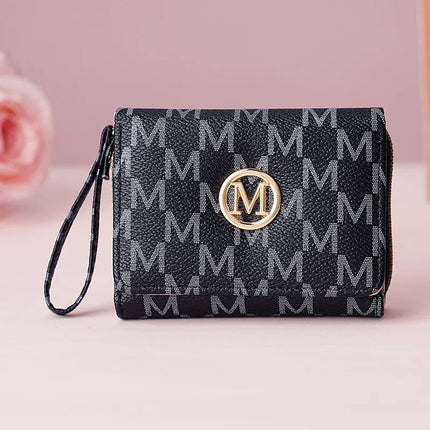 Fashionable Letter Printed Tri-Fold Compact Ladies Wallet Retro Style Card Holder PU Leather Synthetic Interior Daily Use PlatiNum