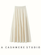 New Arrivals Women Cashmere A-line Skirt Elastic Waist Pleated Skirt 100% Cashmere Knitted Autumn Winter Thin Office Lady Dress PlatiNum