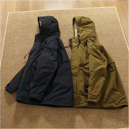 Piumino cargo imbottito in piuma d'anatra di media lunghezza retrò americano nuovo inverno con cappuccio Trench oversize spesso alla moda da uomo