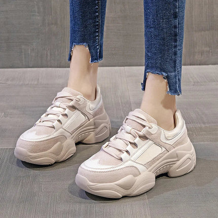 WOIZGIC Women's Female Ladies Genuine Leather Shoes Platform Lace Up Korean Sports Spring Autumn Breathable Vulcanized Shoes PlatiNum