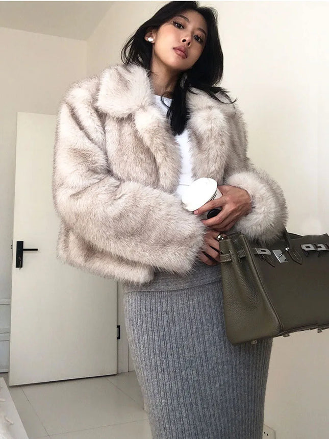 ZADORIN Luxury Designer Gradient Faux Fur Coat Women Jacket Fashion Lapel Cropped Fluffy Coat Winter Clothes Women Outerwears