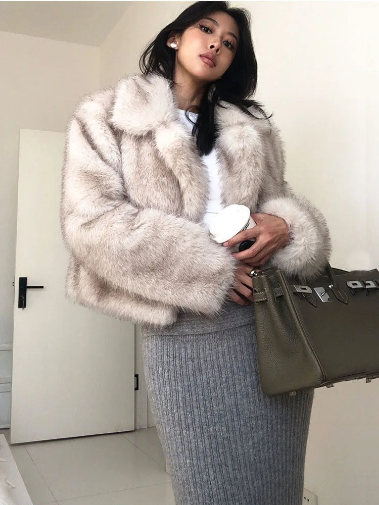 ZADORIN Luxury Designer Gradient Faux Fur Coat Women Jacket Fashion Lapel Cropped Fluffy Coat Winter Clothes Women Outerwears