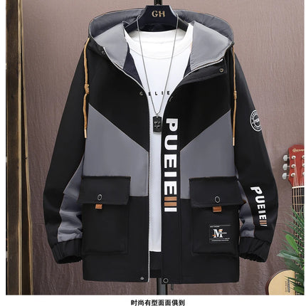 Fashion Men's Hooded Jackets 2026 Spring Autumn Youth High Streetwear Loose Casual Coat Outdoor Zipper Windbreaker Tops Clothing