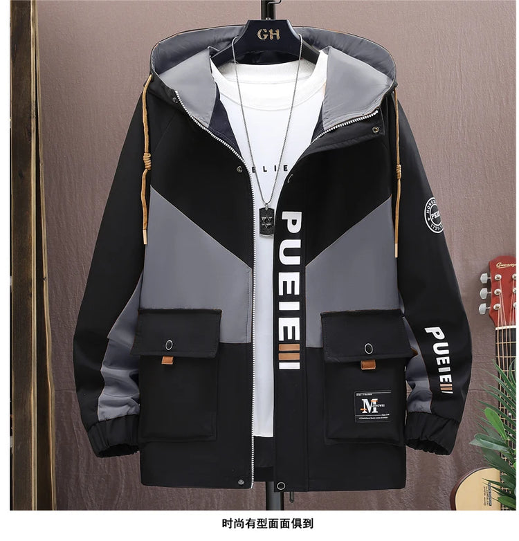 Fashion Men's Hooded Jackets 2026 Spring Autumn Youth High Streetwear Loose Casual Coat Outdoor Zipper Windbreaker Tops Clothing