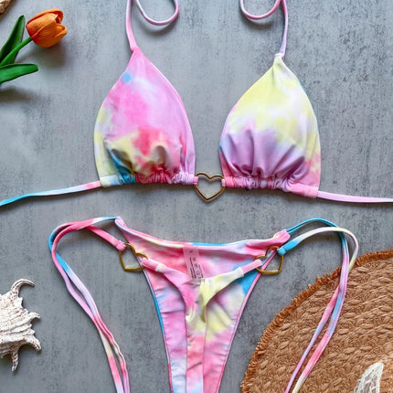 Nuovo bikini bianco a tinta unita da donna, costume da bagno alla moda con lacci a vita bassa, set due pezzi platinumshop