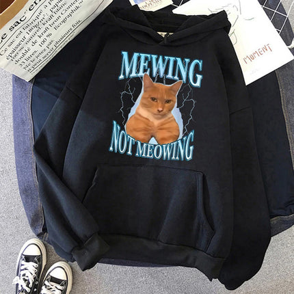 Funny Cute Cat Sweatshirt for Women Aesthetic Y2k 90s Hoodies Harajuku Graphic Pullovers 2000s Ulzzang Gothic Streetwear Female