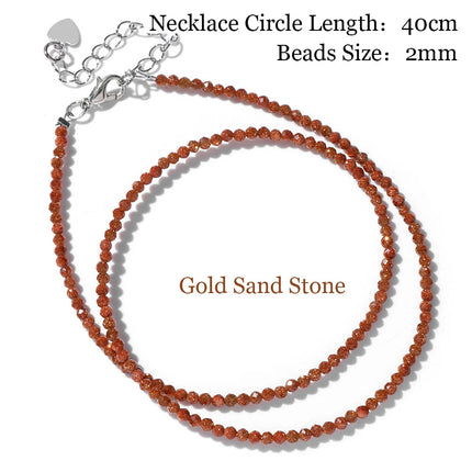 Mini Stone Beaded Necklace 2mm Faceted Natural Agat Quartzs Necklaces Female Fashion Party Choker for Women Girls Jewelry Gift PlatiNum