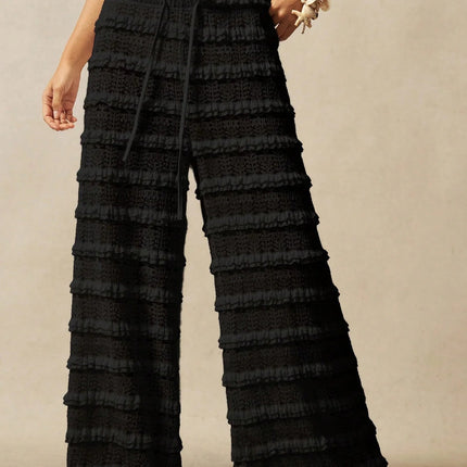 Pantaloni Estivi 2026 Casual Larghi a Gamba Larga in Maglia Tinta Unita da Donna per Vacanze e Spiaggia Stile Semplice Trasparenti platinumshop