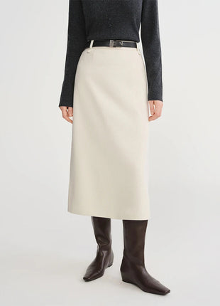 DUSHU Classic Long and Short Elastic Waist A-line Skirt 2025 Winter Skirt for Women Solid Simple Commuting Office Ladies College PlatiNum