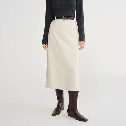 DUSHU Classic Long and Short Elastic Waist A-line Skirt 2025 Winter Skirt for Women Solid Simple Commuting Office Ladies College PlatiNum