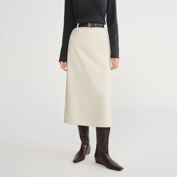 DUSHU Classic Long and Short Elastic Waist A-line Skirt 2025 Winter Skirt for Women Solid Simple Commuting Office Ladies College PlatiNum