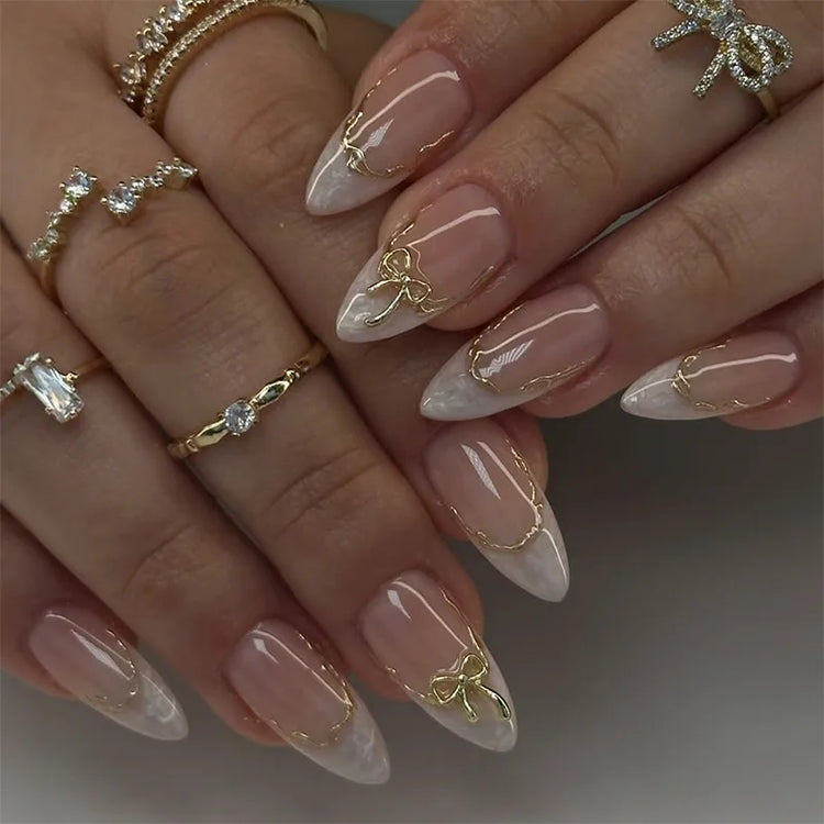 24pcs Pink Flower Almond Press on Nails Kawaii False Nails Wearable Stick-on Nails Fake Nail Uñas Postizas Накладные Ногти 네일팁2028