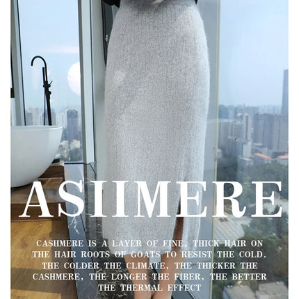 100% Pure Mink Cashmere One-Step Skirts Women's Elastic Waist Split Knitted Long Skirt Bag Hip Joker Straight Skirt Warm A Skirt PlatiNum