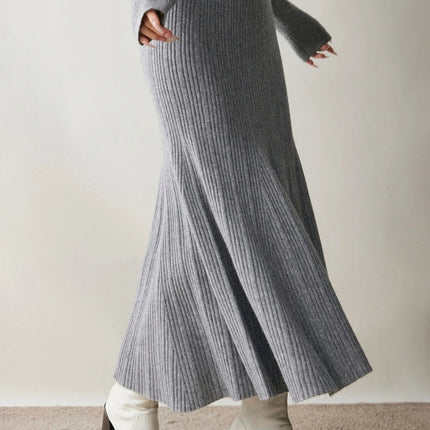 Woman's 100% Cashmere Knittwear Skirt Autumn Winter Elegant Mermaid Mid-calf High Waisted Slim Office Lady Dress Light Luxury PlatiNum
