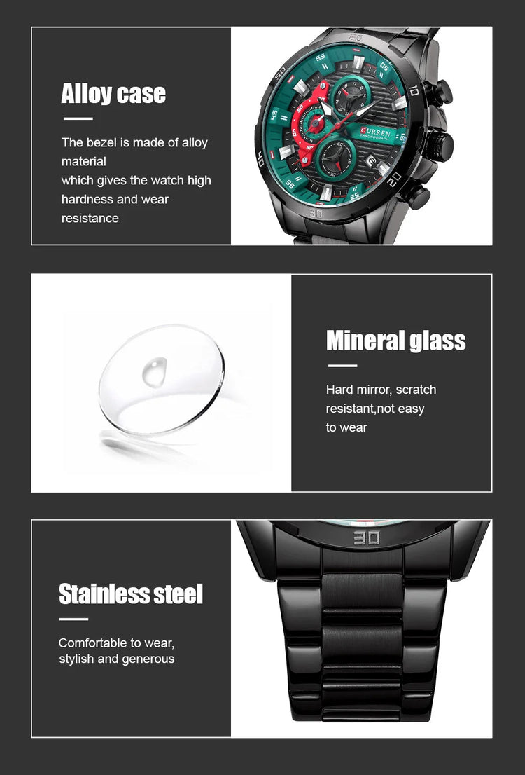 CURREN 8402 Orologio da uomo in acciaio inossidabile Moda creativa Quadrante luminoso con cronografo Orologio da uomo di lusso per il tempo libero reloj hombre platinumshop