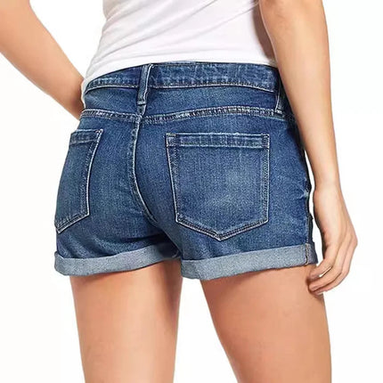 High-End Elastic Ripped Denim Shorts for Women Comfortable Fit Fashionable Tear Design PlatiNum