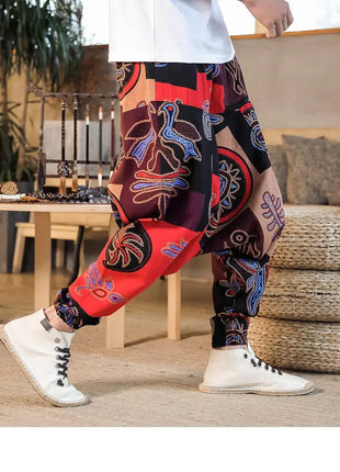 Pantaloni Harem da Uomo 2026 Stile Retrò con Stampa, Pantaloni Jogger Larghi e Comodi con Cavallo Ribassato, Stile Nepal Oversize, Pantaloni Casual da Uomo con Cavallo Ribassato